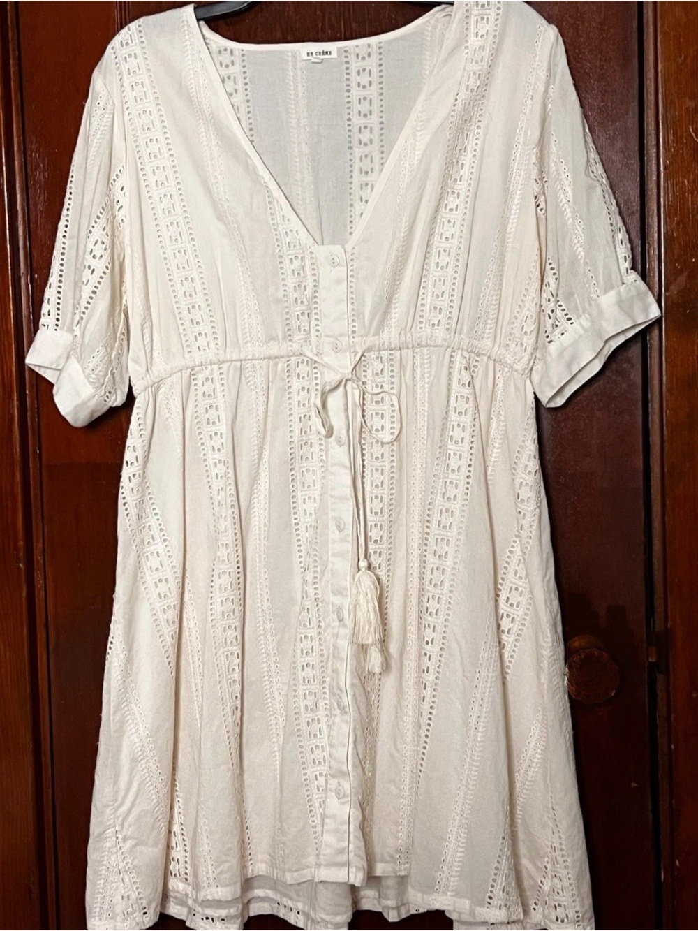 Solai The Label Eyelet Boho Cream Dress. Size 6